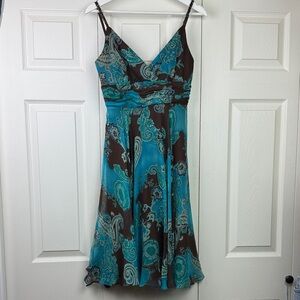 Silk Donna Morgan Teal and Brown Paisley Dress